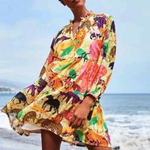 J. Crew Tiered Popover Dress Womens Sz XS Ratti Safari Print